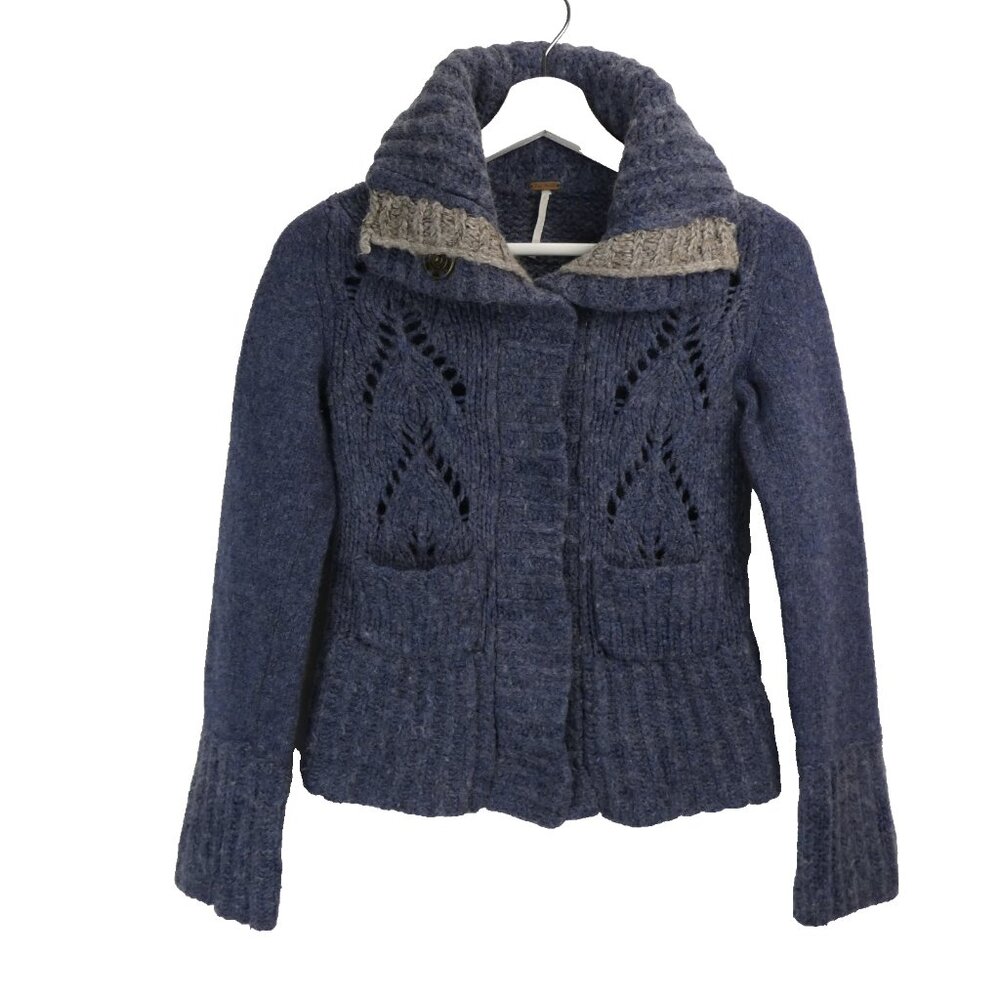 Free People Womens Wool Sweater Blue Blend Chunky Knit XS Vintage